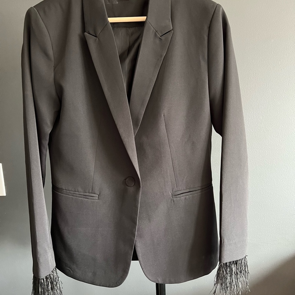 Black Women's Blazer with Fringe Cuff